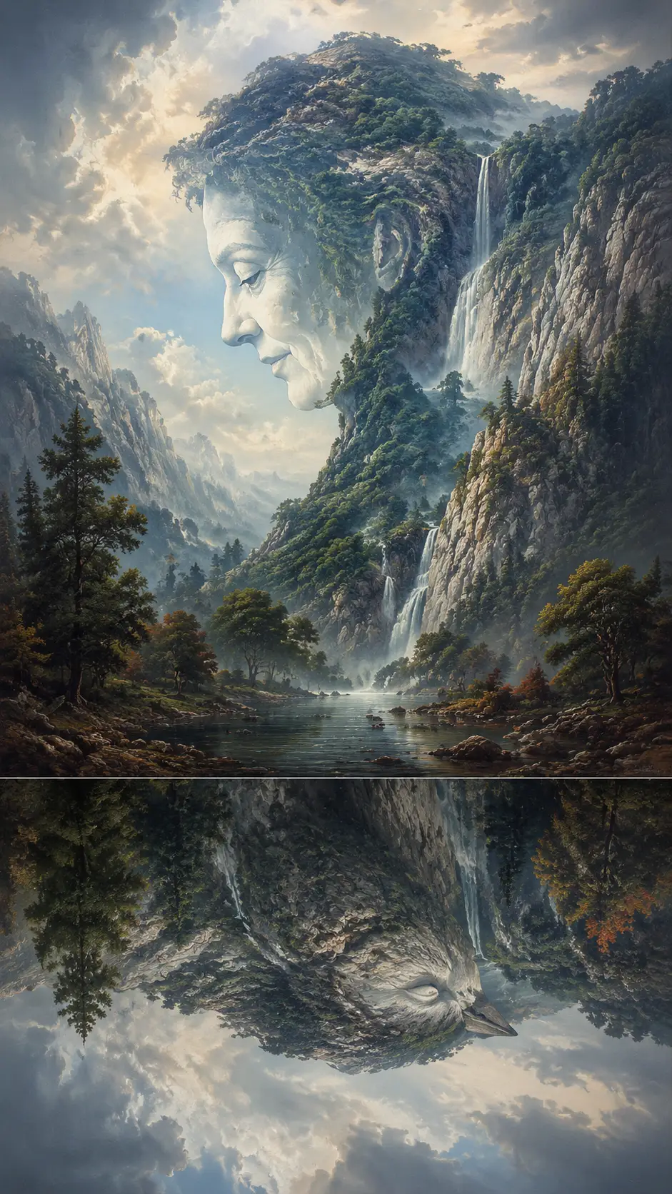 Mountain wilderness landscape hiding an ancient female profile