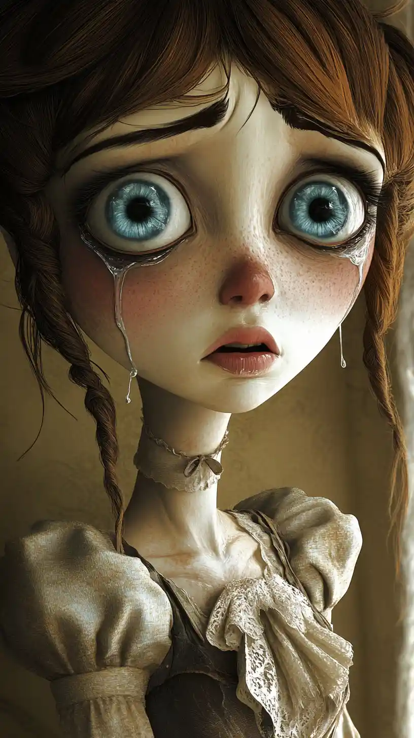 Mulher chorando de olhos azuis em um retrato estilizado de desenho animado