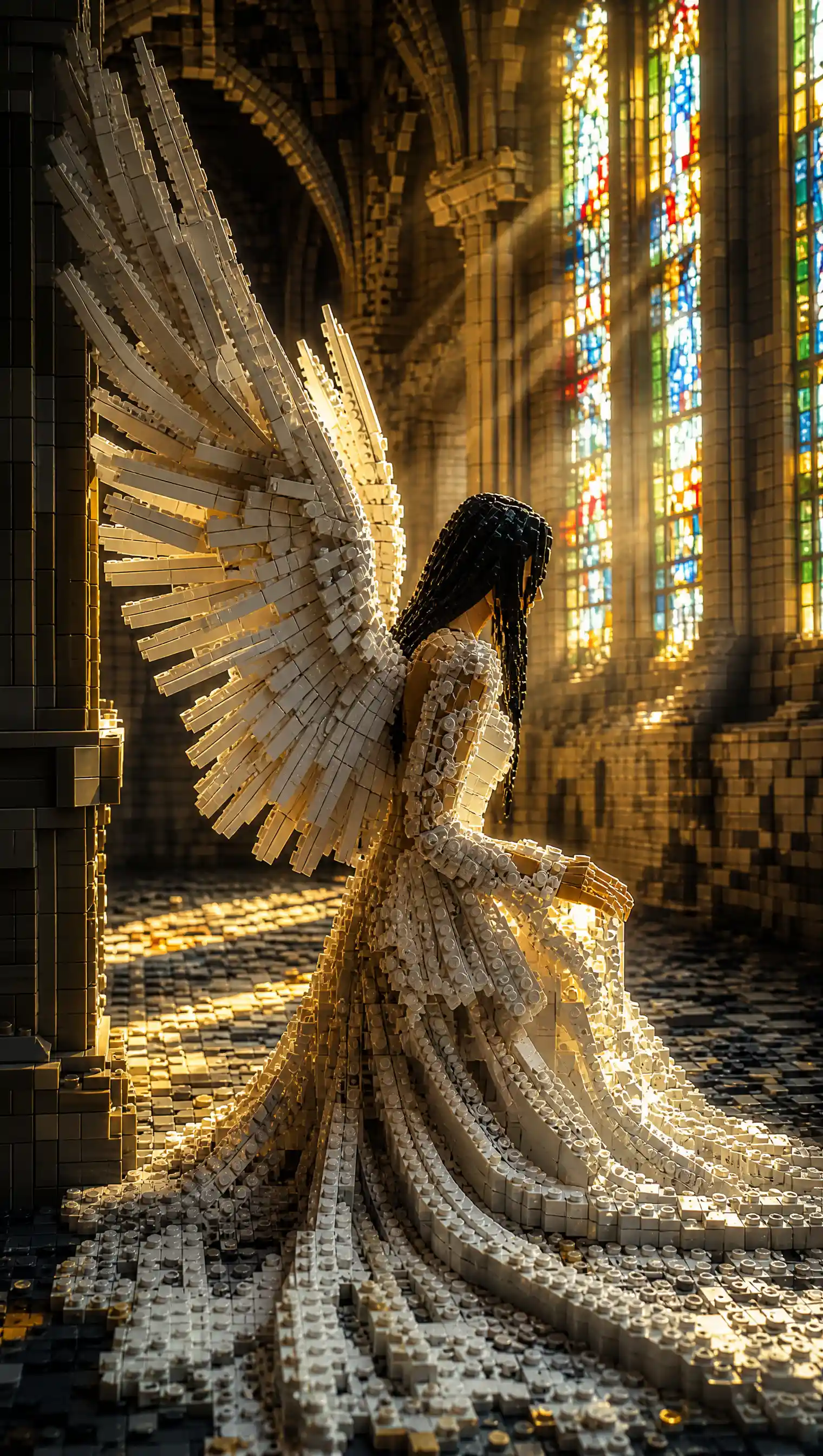 Cena transformada em obra de arte 3D dramática de blocos de Lego