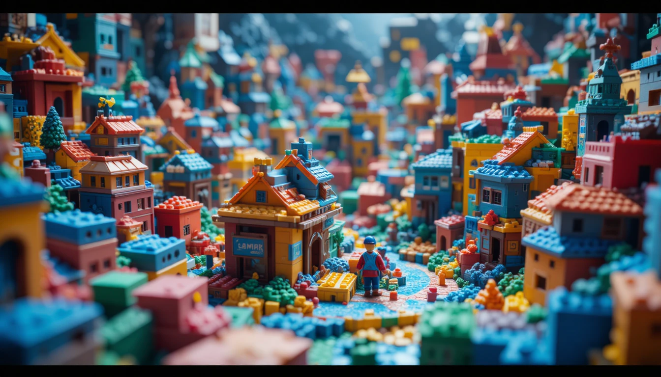 Miniature toy block world in cinematic close up detail
