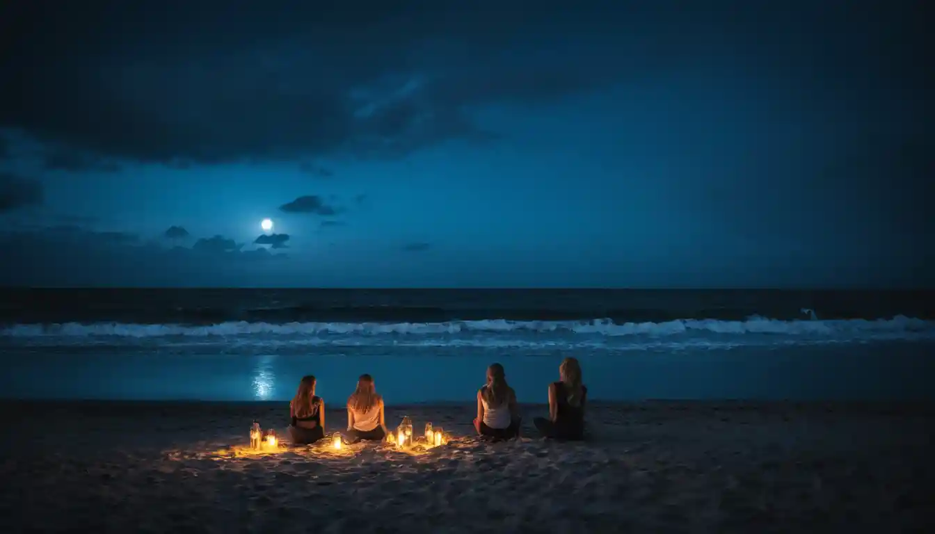 Donne in costume sdraiate in ritmo sulla spiaggia di sabbia