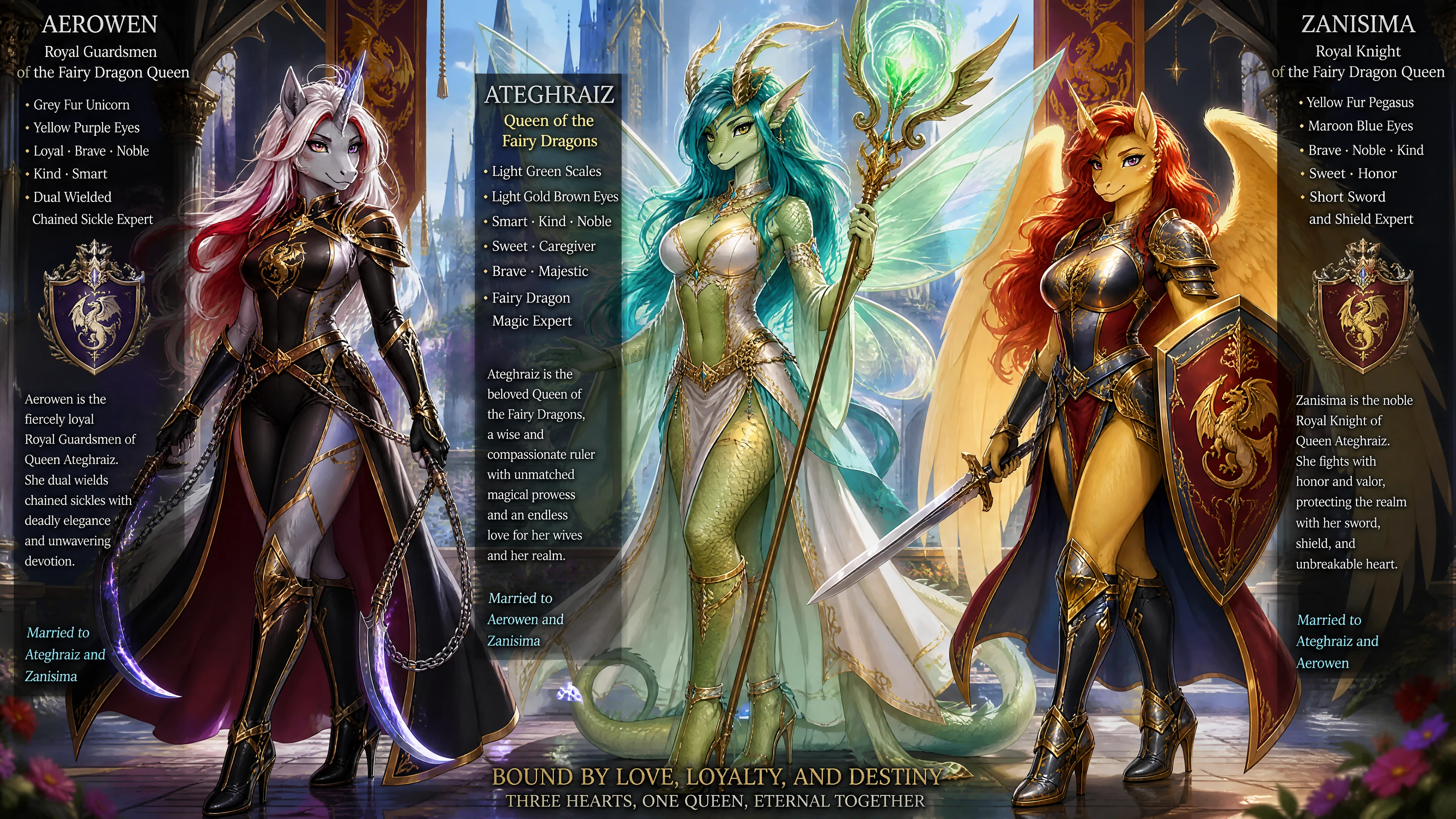 Regal fairy dragon queen with teal hair and golden eyes