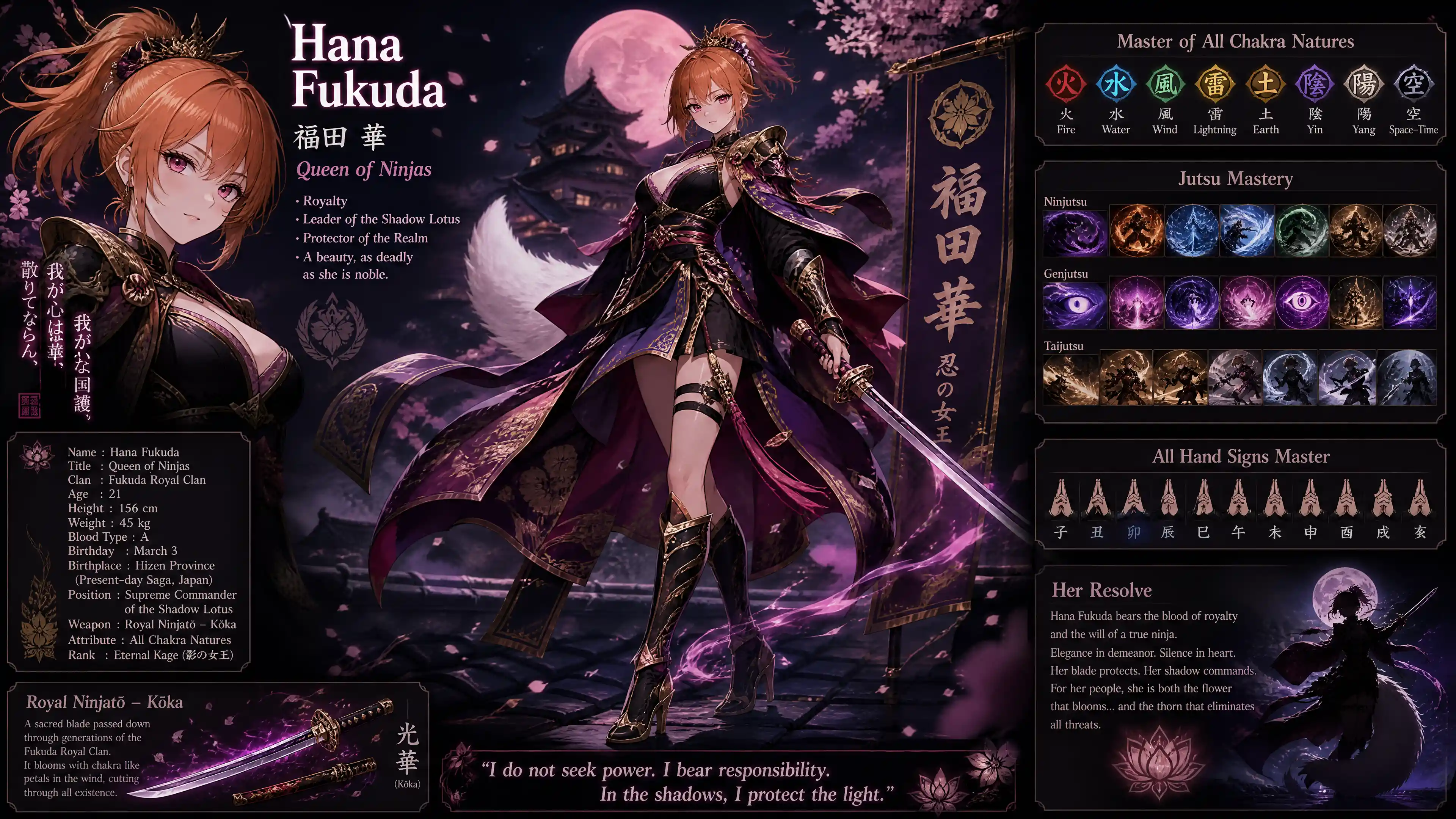 Elegante regina ninja con coda di volpe bianca e spada