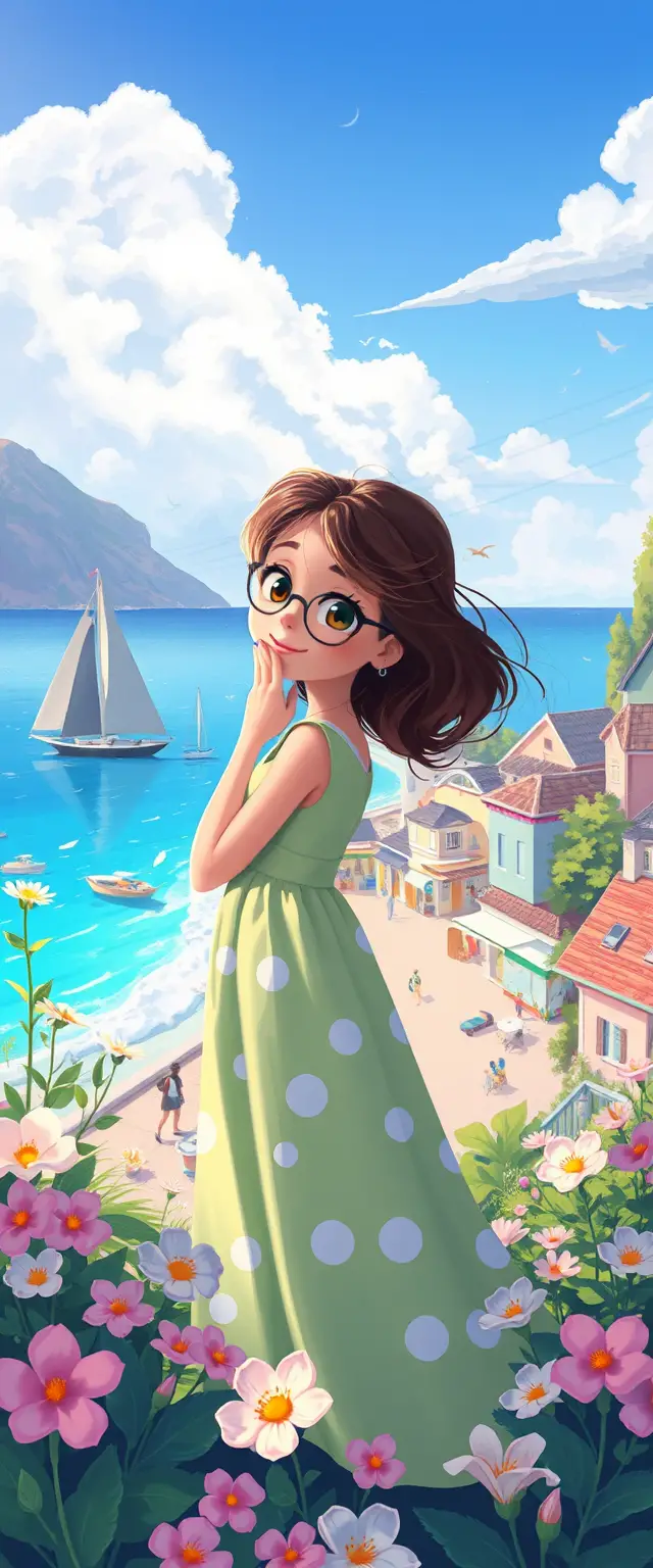 Whimsical Pastel Seaside Village In Pixar Inspired Style