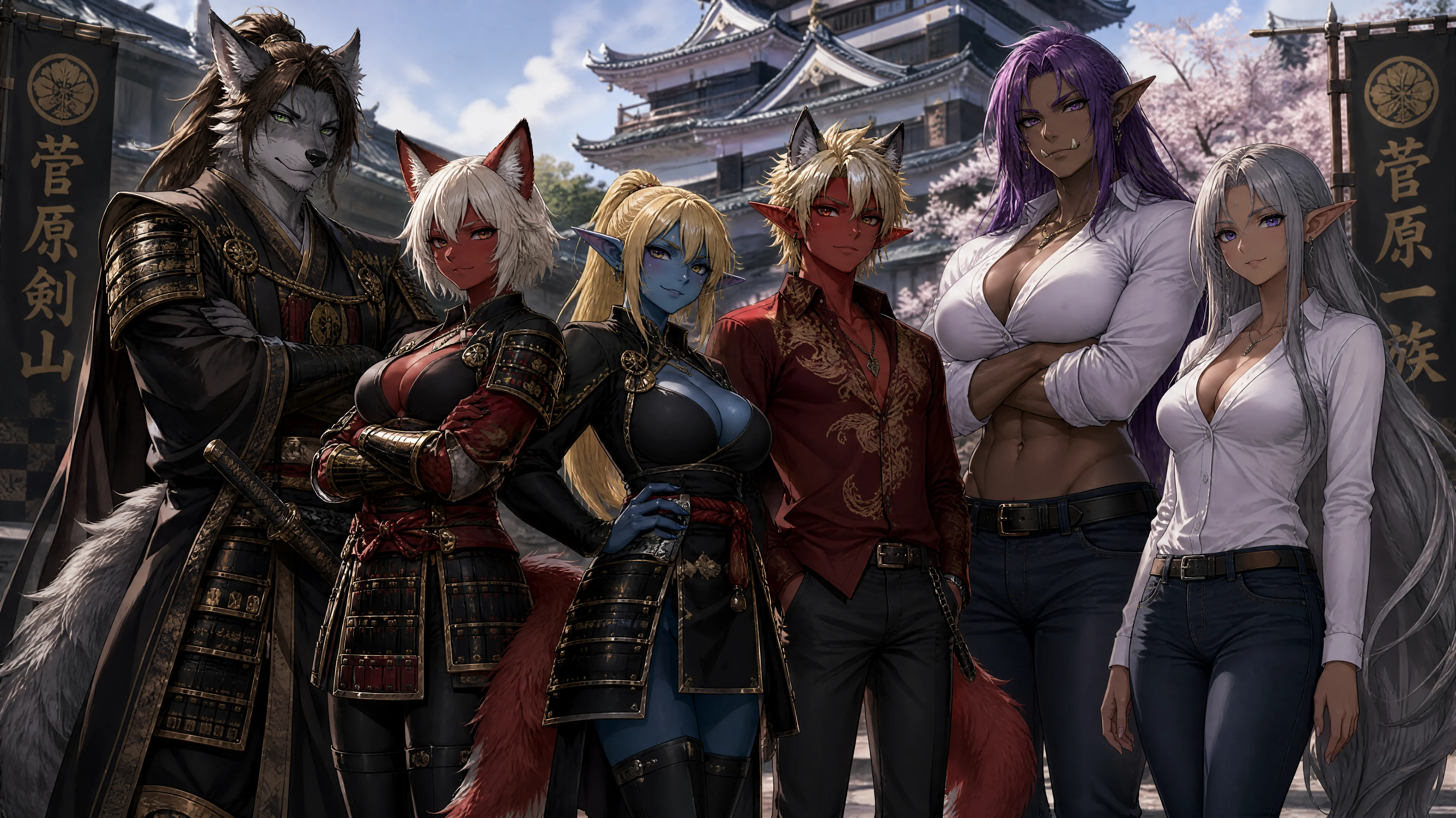 Anthro-Wolf-Samurai-König in königlicher japanischer Rüstung