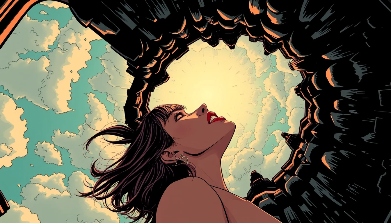 Mulher surreal em um universo sombrio de quadrinhos pop macabros