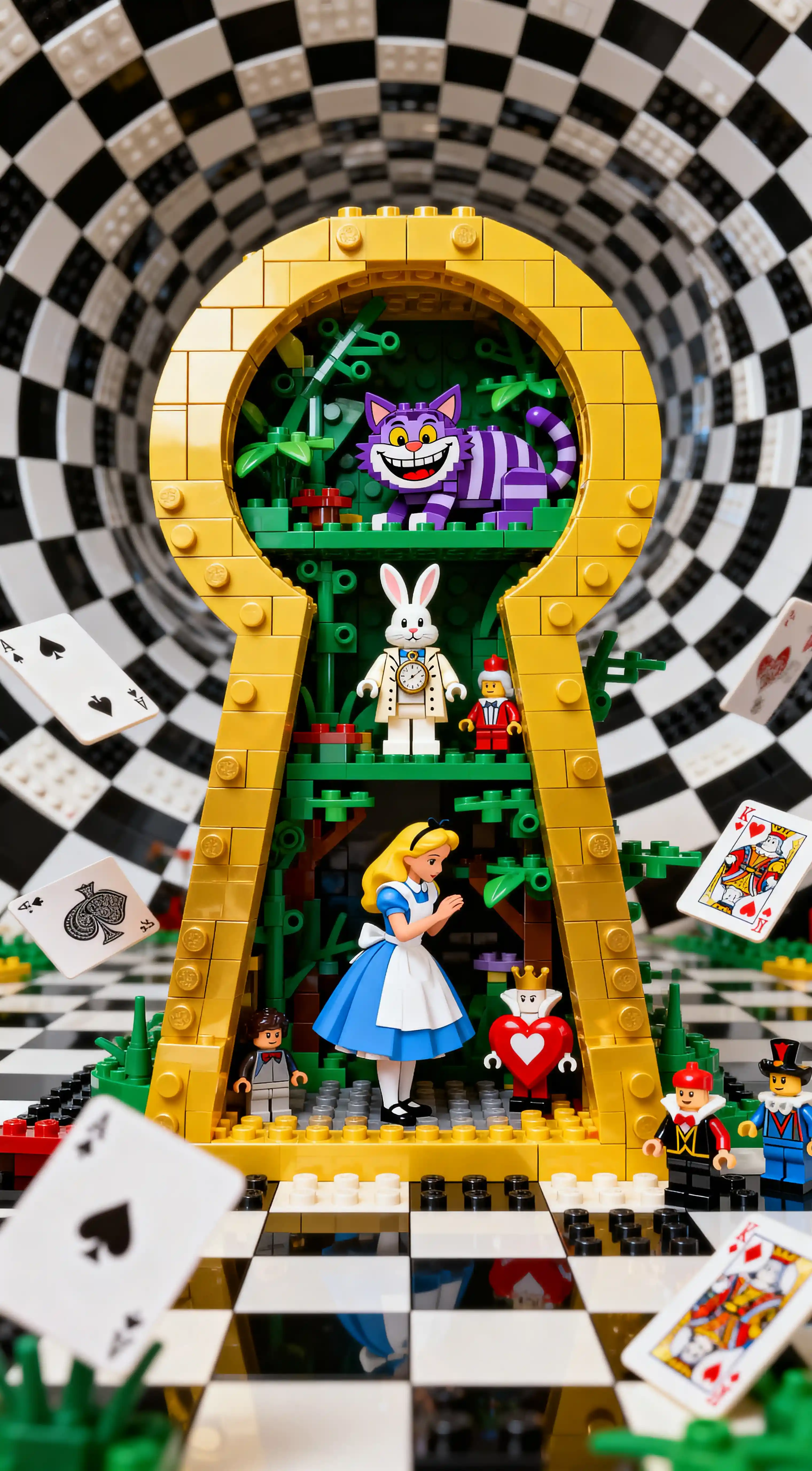 Fantástico mundo de Lego em uma moldura dourada em forma de fechadura