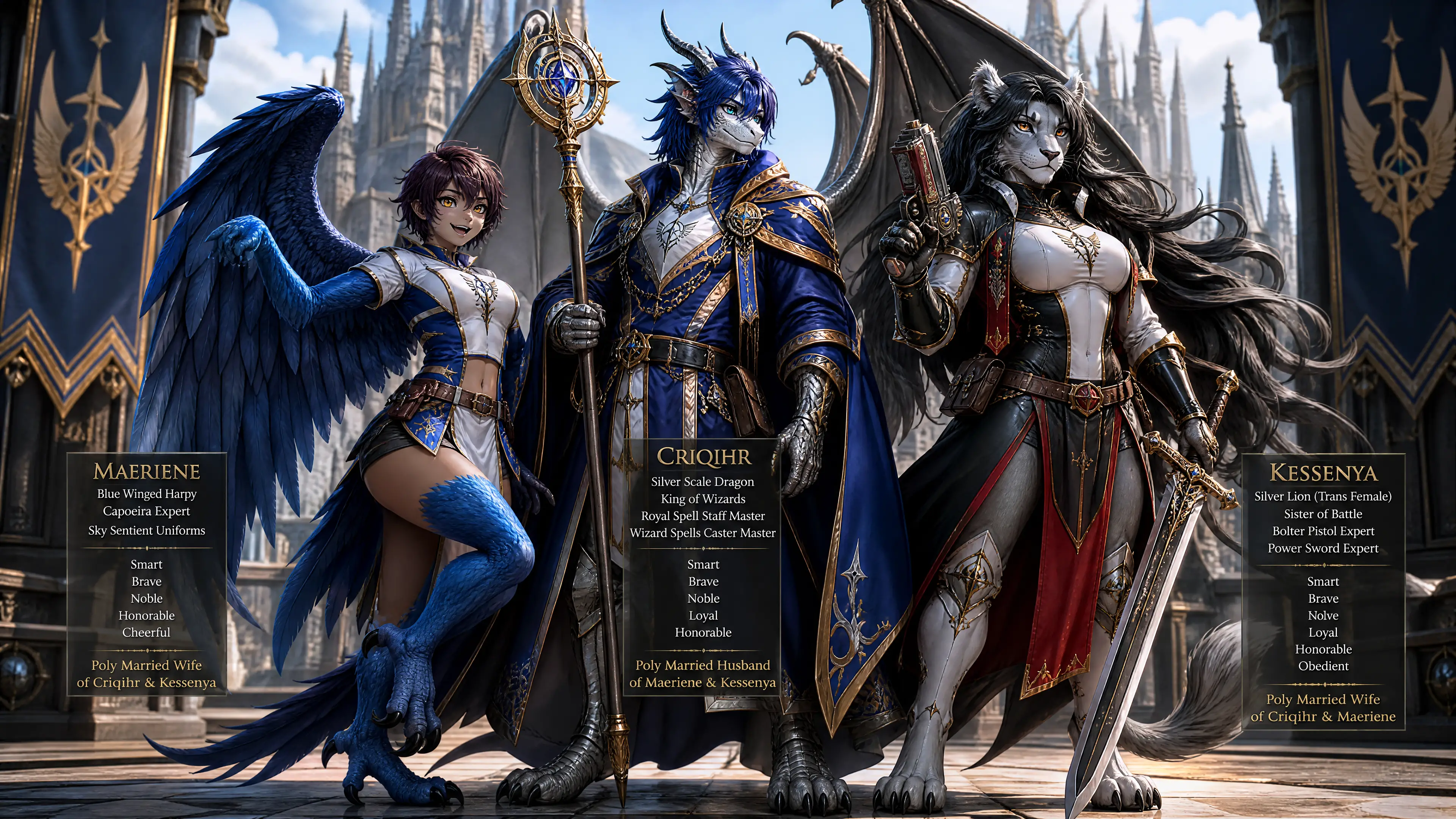 Winged silver dragon king in royal wizard robes