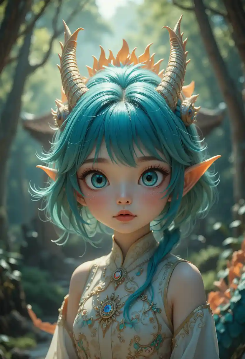 金髮Q版動漫少女面對行禮的巨龍