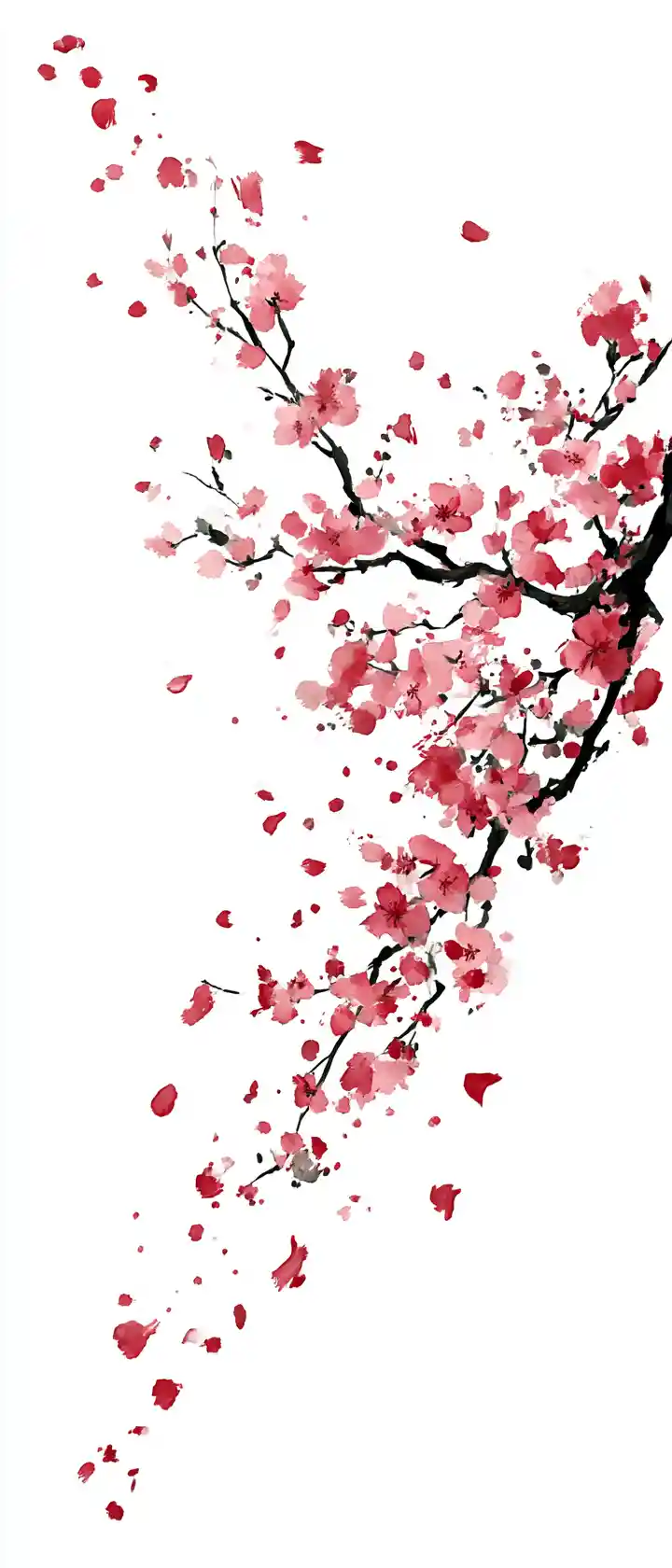 Cherry blossom petals swirling in minimalist tattoo style