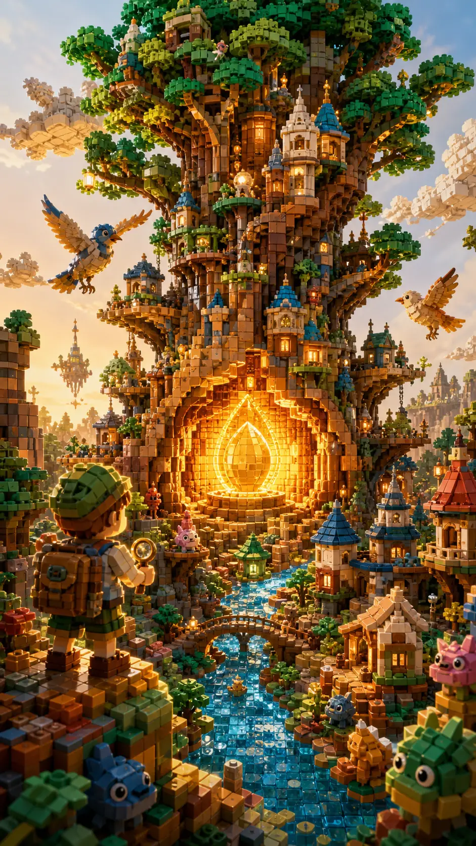 Fantasievolle Bausteinwelt aus unzähligen bunten Teilen