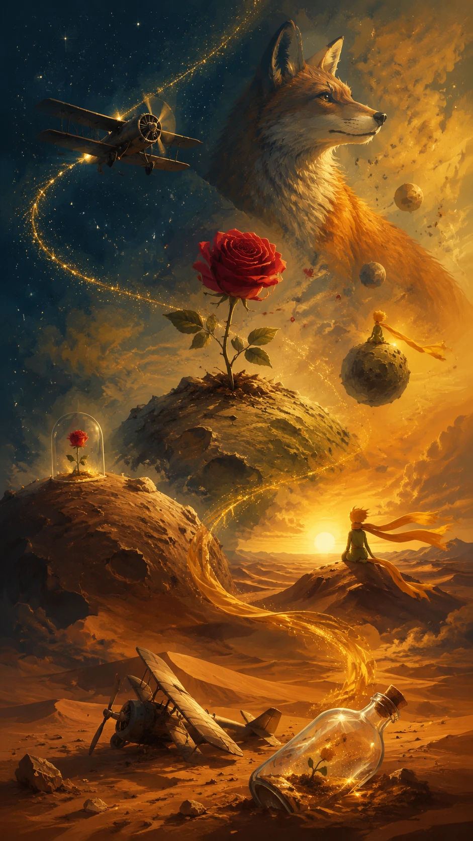 Epic digital illustration of symbolic surreal fantasy landscape
