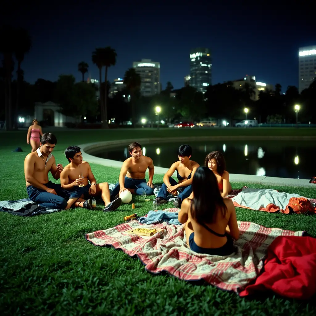 Off duty cops partying at night in a city park