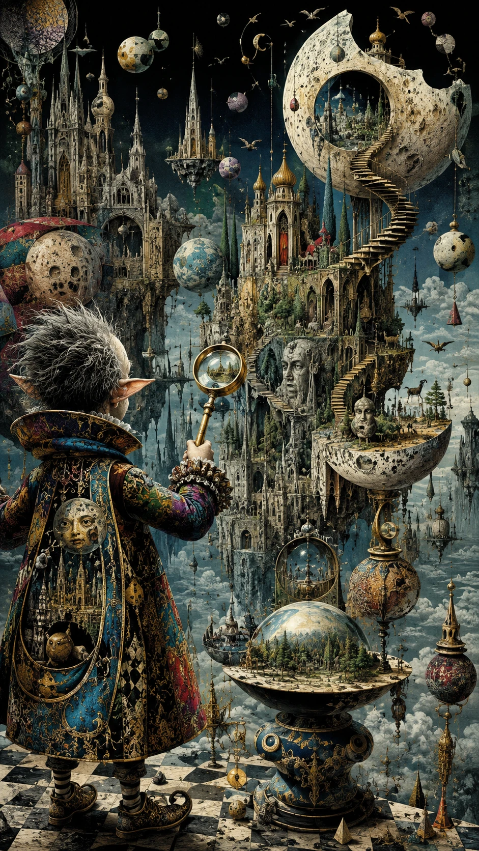 Tiny creature designing a surreal world with magic