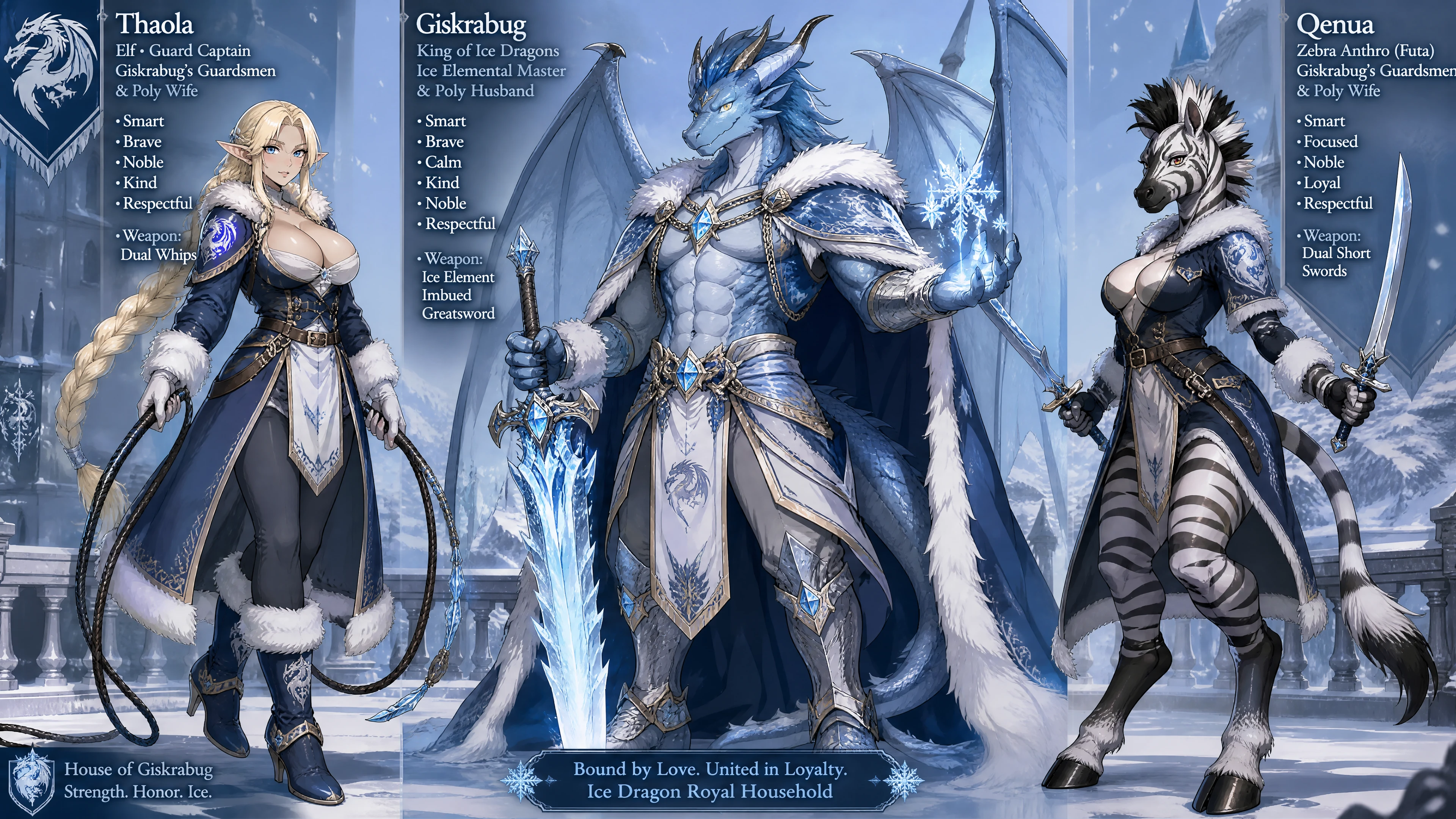 Roi dragon de glace ailé avec armure royale et grande épée