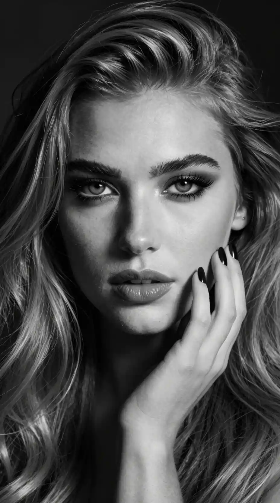 Portrait dramatique en gros plan d’une femme en noir et blanc