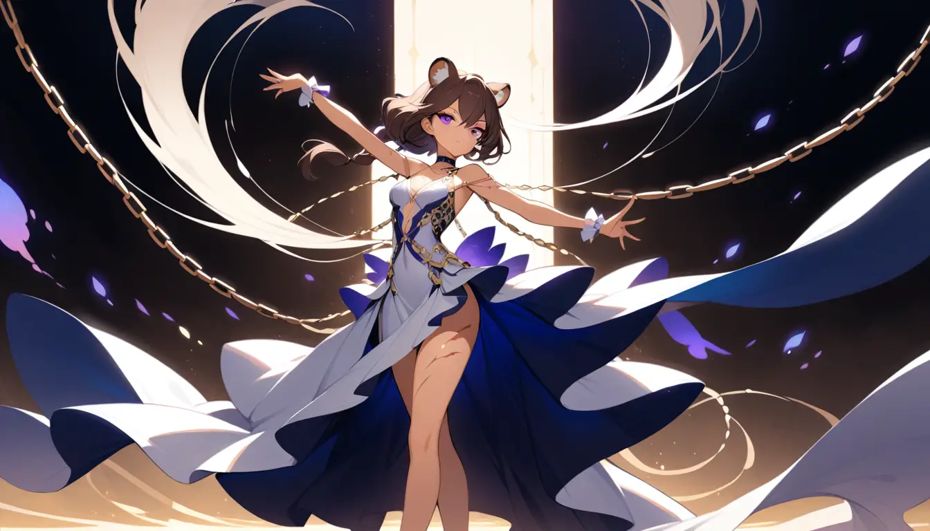 エレガントなレースガウンを纏った虎の特徴を持つ神秘的な女性