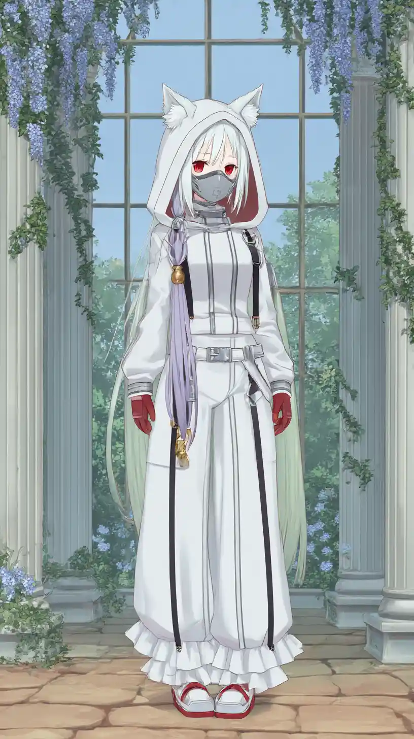 Anime girl in white tactical outfit with mask and braids