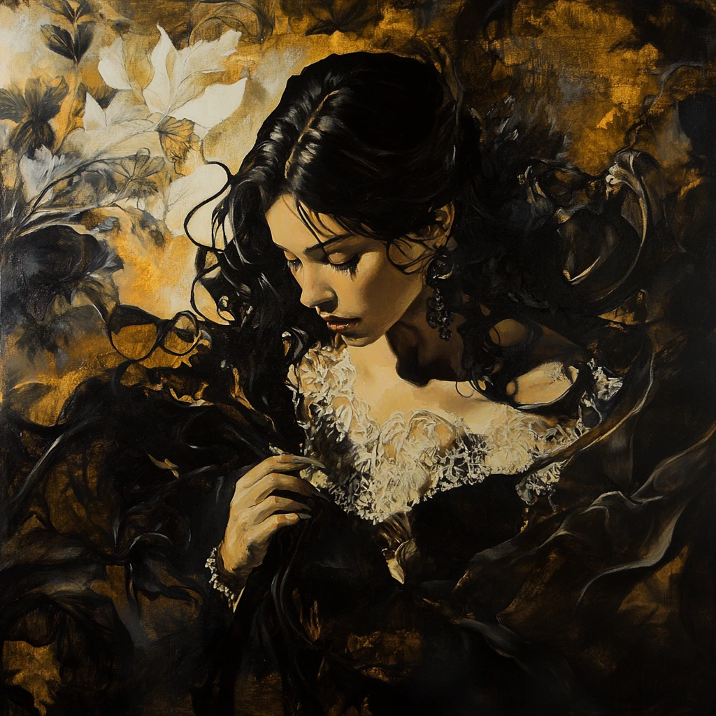 Vixen fantasy barocca in una drammatica scena di chiaroscuro a lume di candela