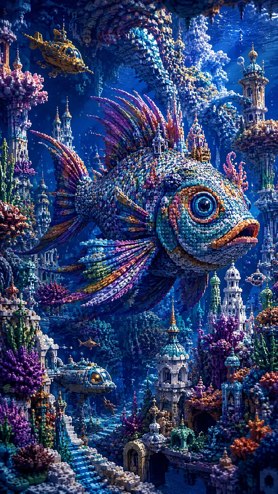 超現實磚塊魚穿梭於奇幻水下城市