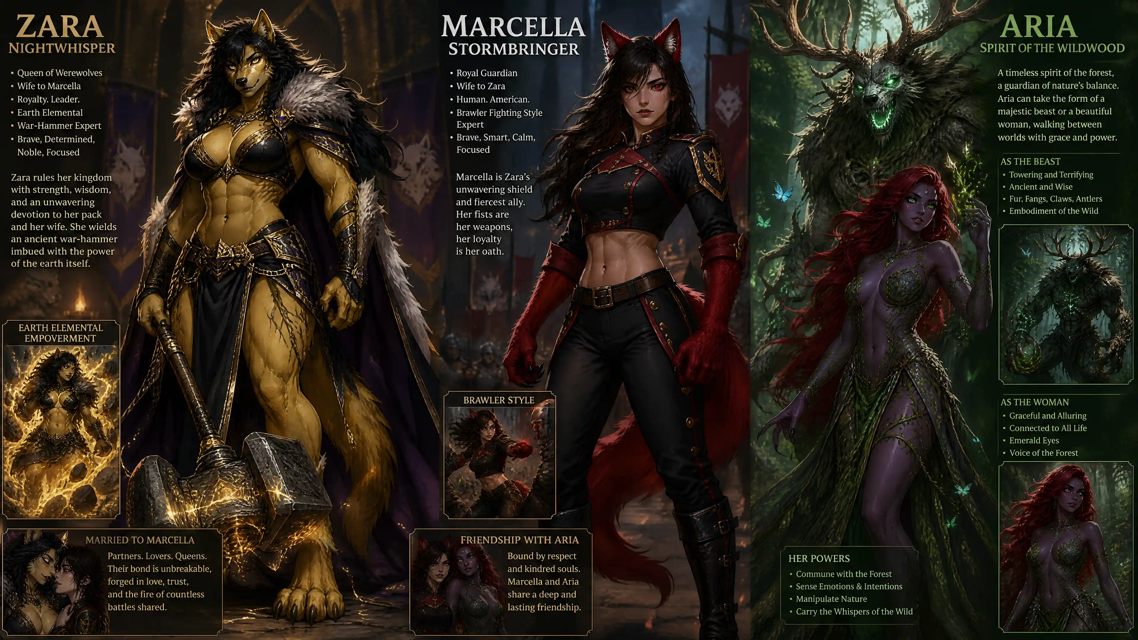 Yellow fur werewolf queen with war hammer in regal armor