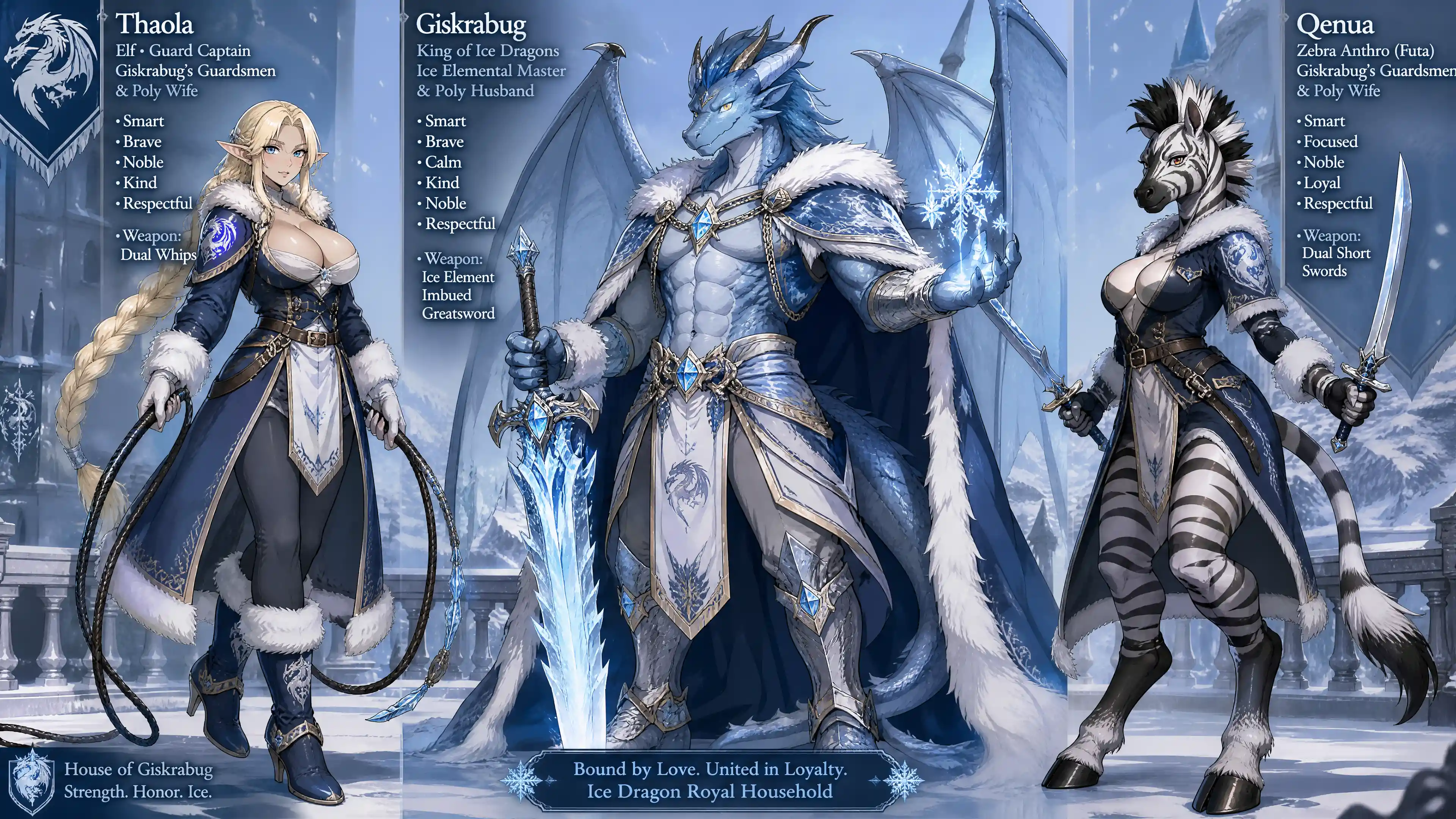 Roi dragon de glace ailé avec armure royale et grande épée