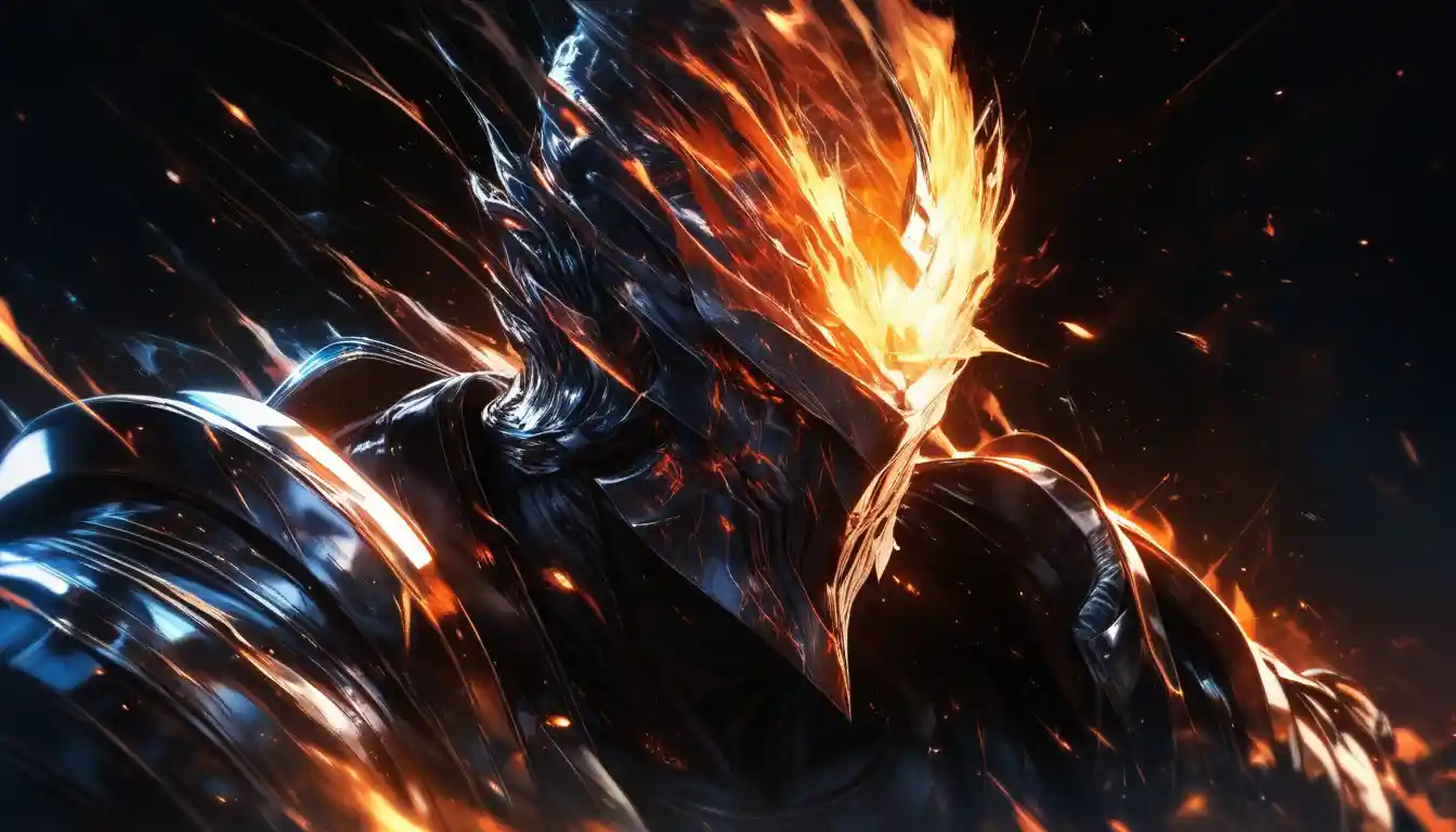 Dark armored warrior emerging from a deep black void