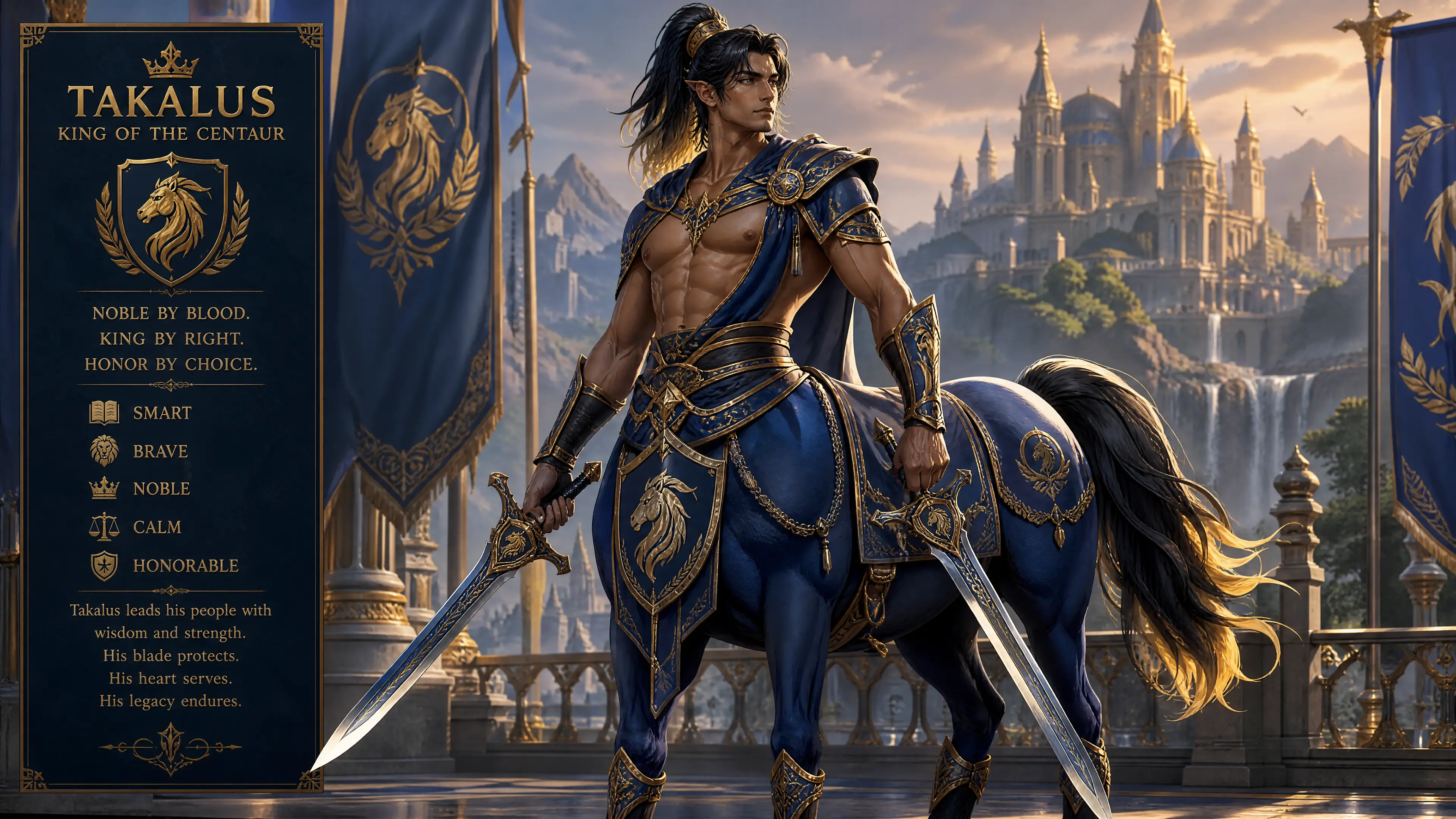 Edler Zentaurenkönig mit zwei königlichen Schwertern
