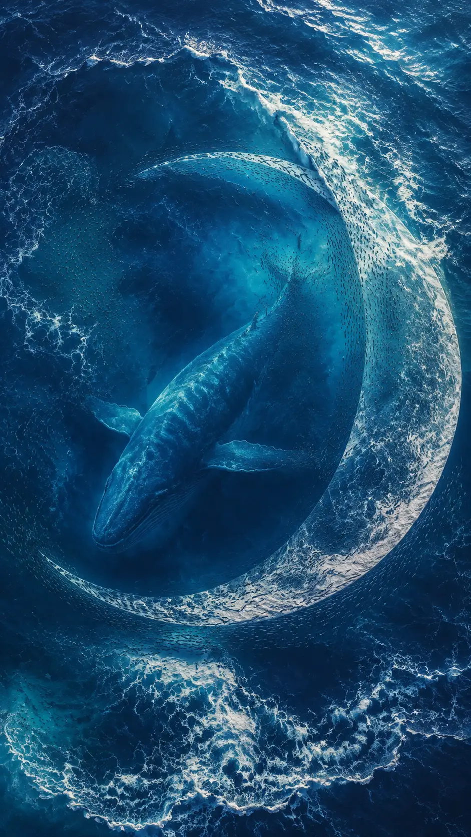 空拍海面景觀：海浪勾勒出隱藏的鯨魚