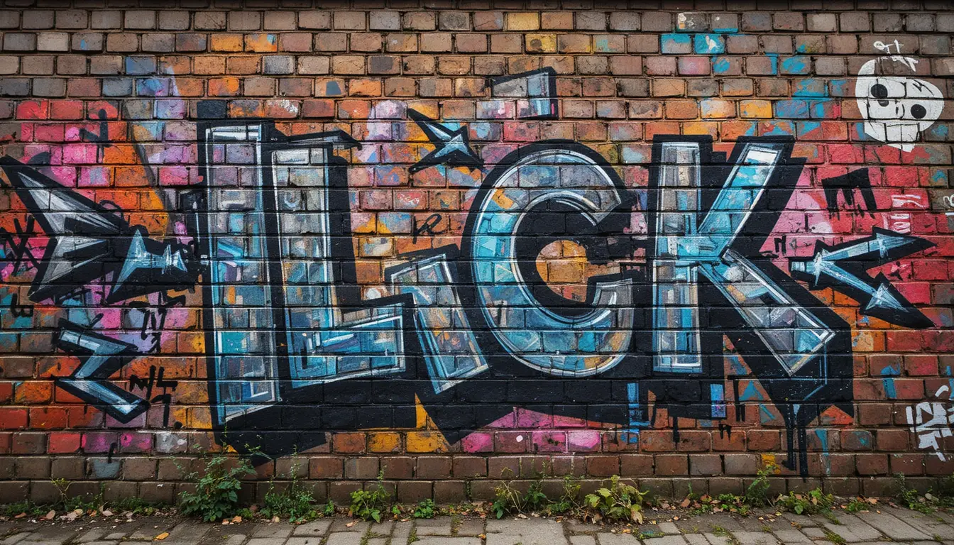Brick wall street art on an urban city wall