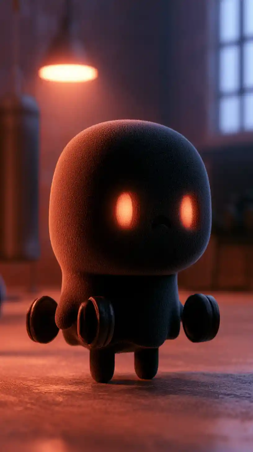 Dolce mini fantasma nero che si allena in palestra