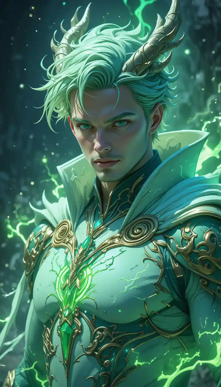 Uomo in stile anime da un mistico universo fantasy