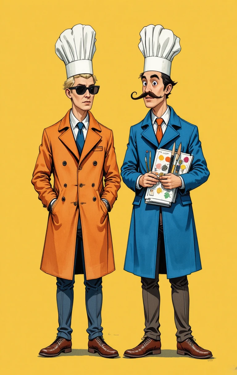 Two chefs back to back in humorous comic illustration