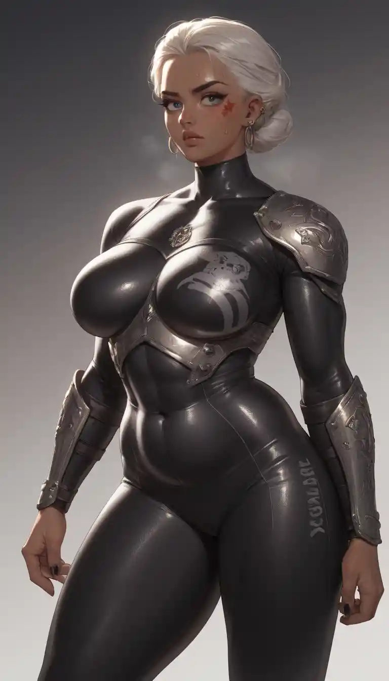 Héroïne d’anime pulpeuse aux longs cheveux lisses et body art