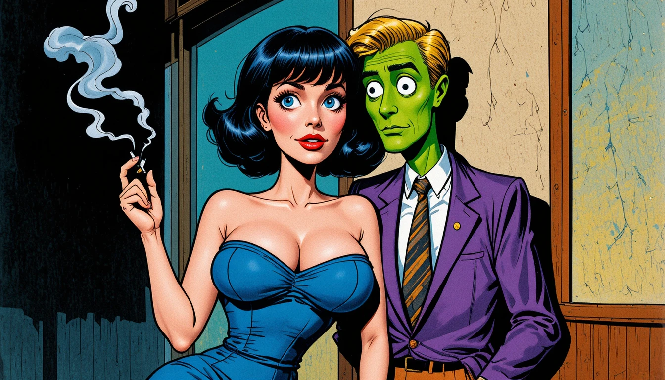 Pareja estilizada en ilustración de cómic vintage y audaz