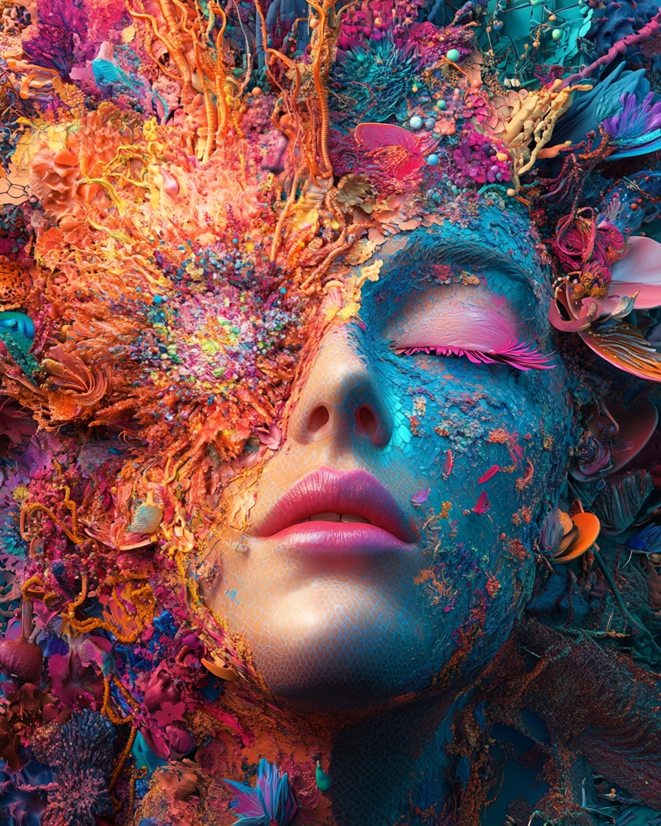 Formas abstratas 3D coloridas transbordando emoção vívida