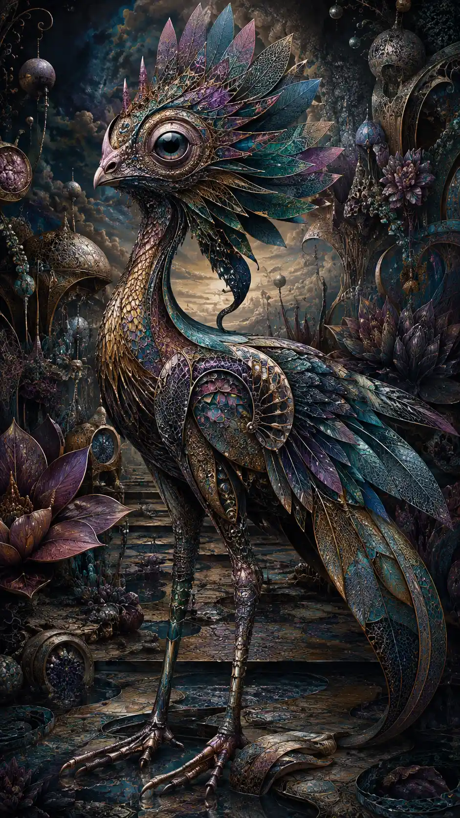 Créature Fantastique Hybride Surréaliste dans un Paysage en Mutation