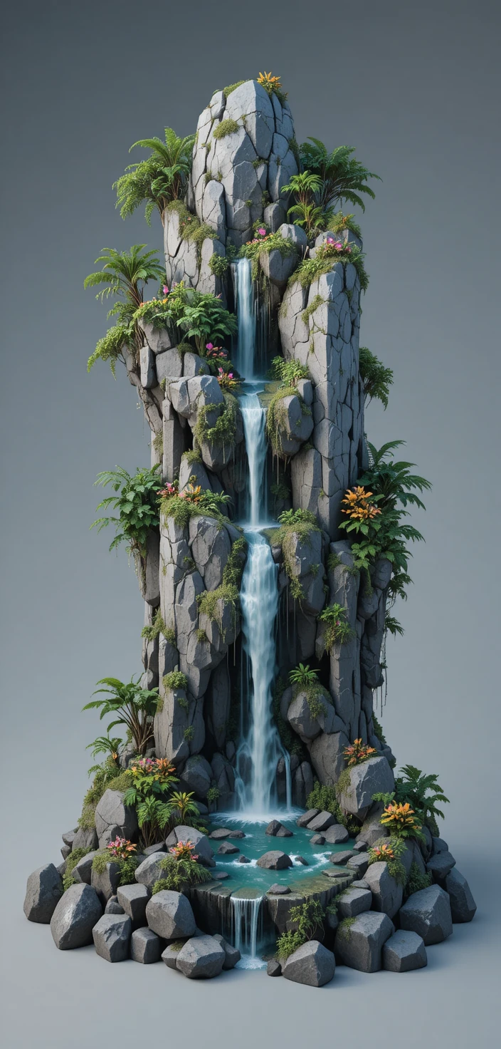 ターコイズブルーの水と植物があるトロピカルな岩の滝の島