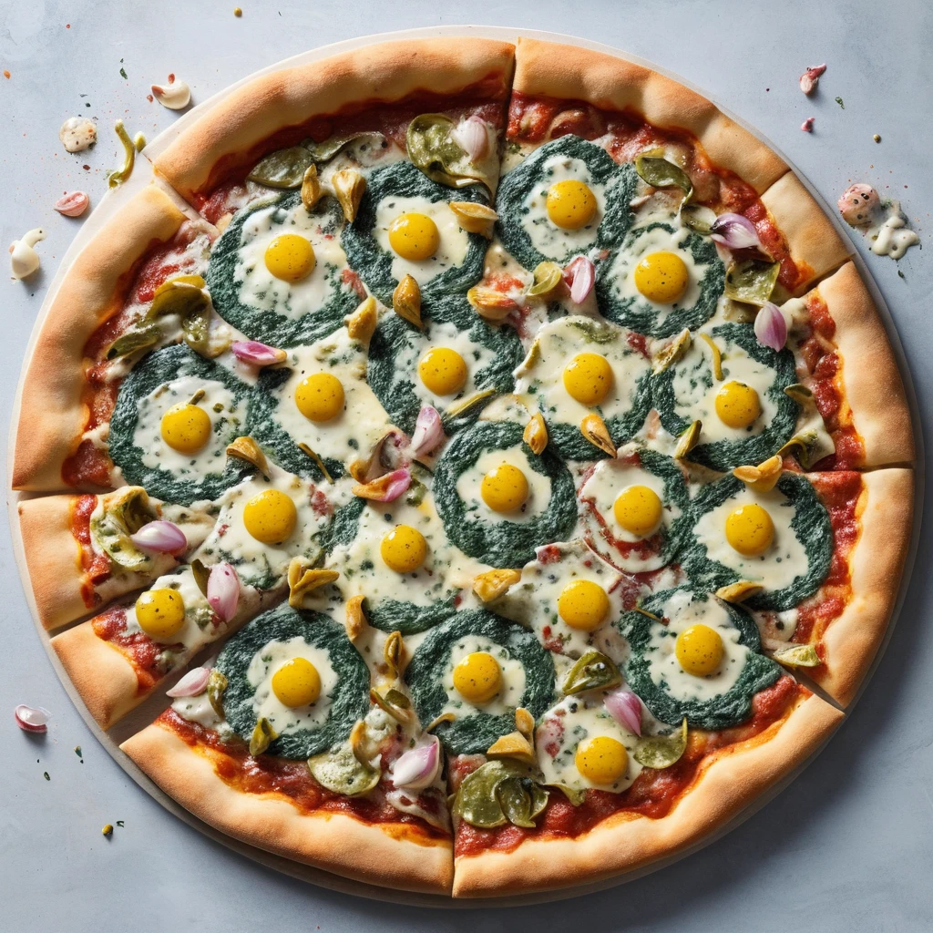 Pizza artistique au bord impressionniste et aux couleurs vives