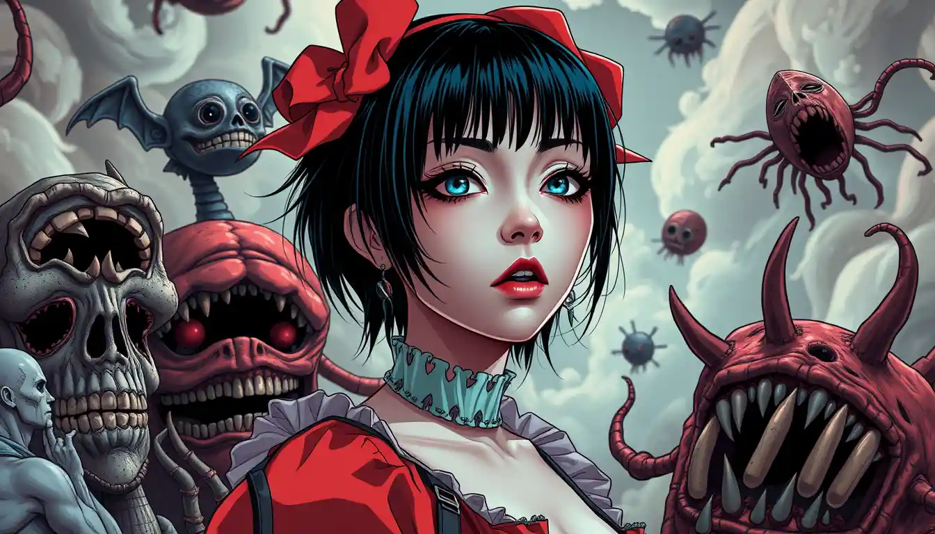 Mulher surreal presa em um sonho sombrio e macabro