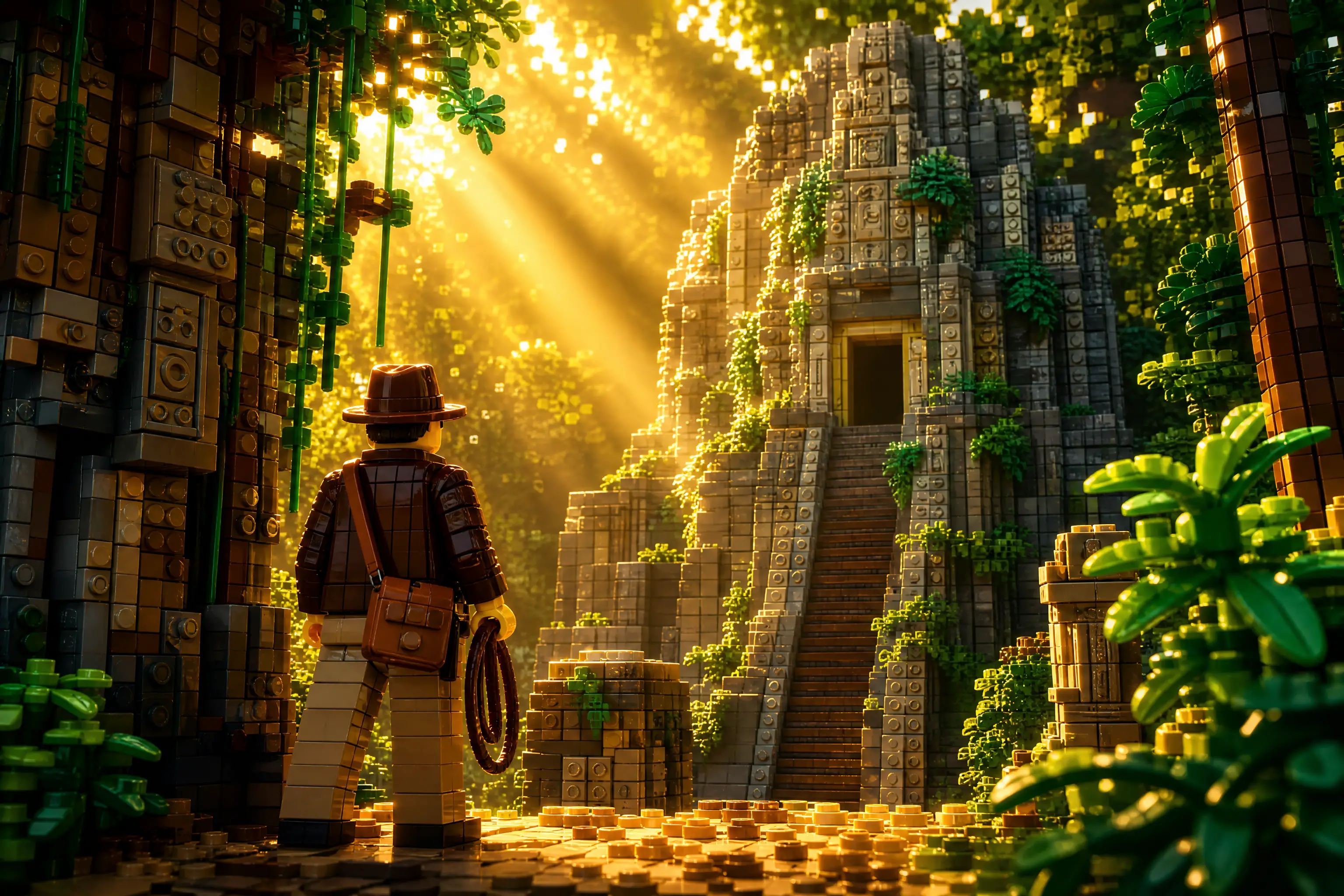 Cena épica transformada em obra de arte brilhante de blocos Lego