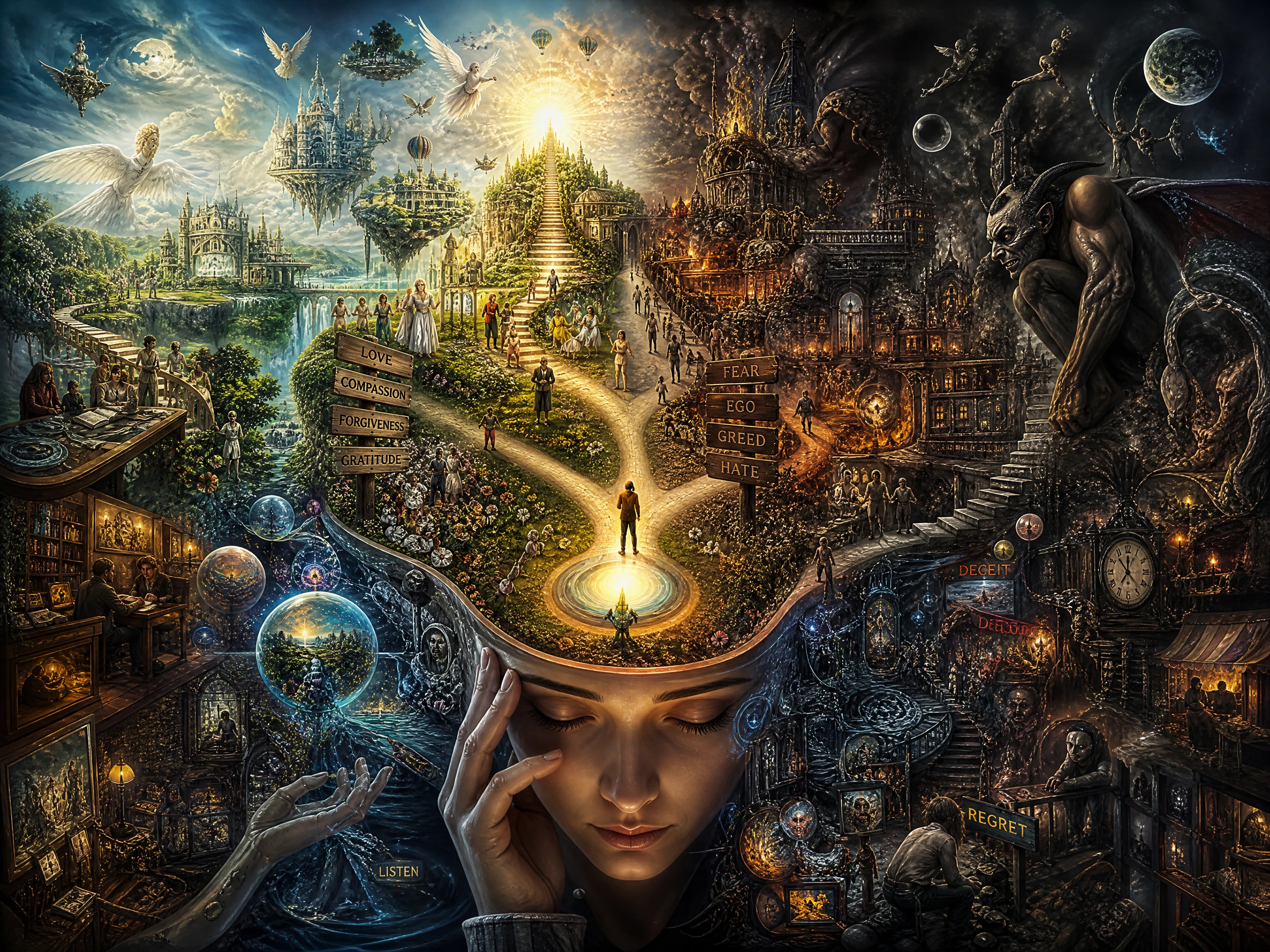 Paisagem surreal refletindo as muitas escolhas da vida humana