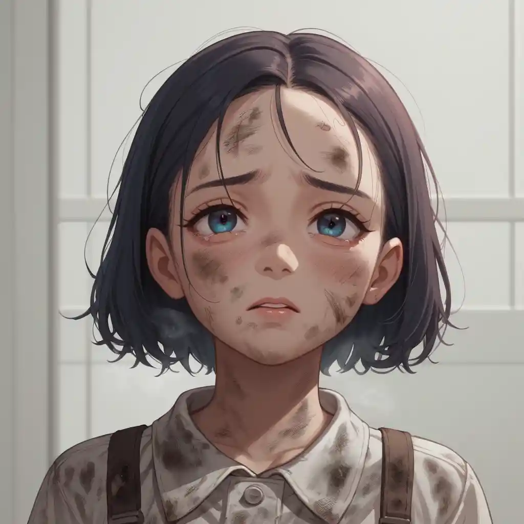 淚水滑落臉龐的哭泣動漫少女