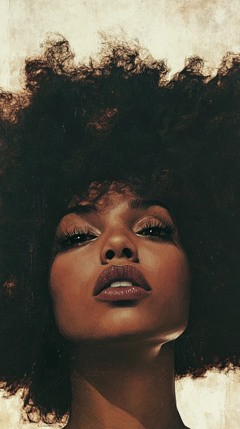 Mulher de pele morena confiante com cabelo afro brilhante