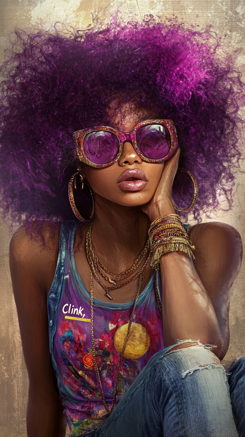 Donna con capelli intrecciati di perline e afro coronato da bigodini scintillanti