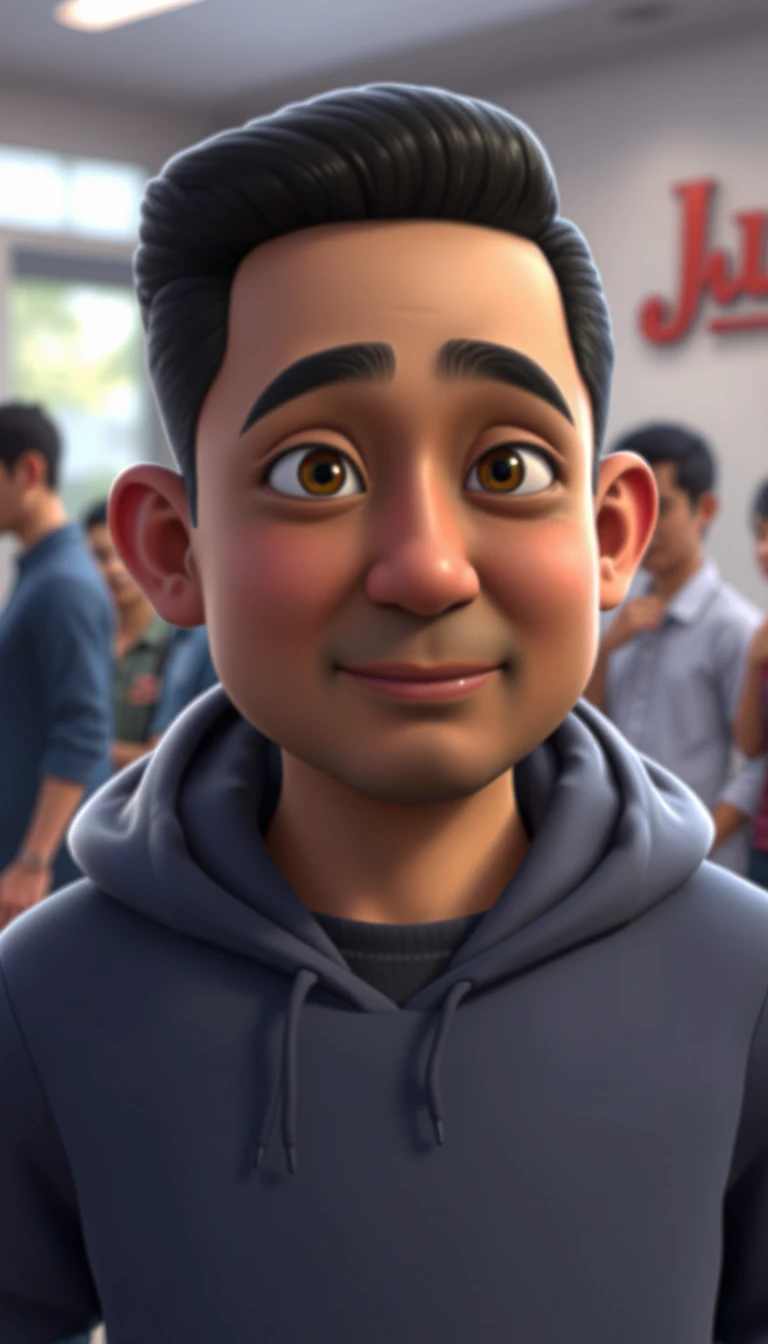 Retrato 3D semirrealista de um personagem masculino sorridente