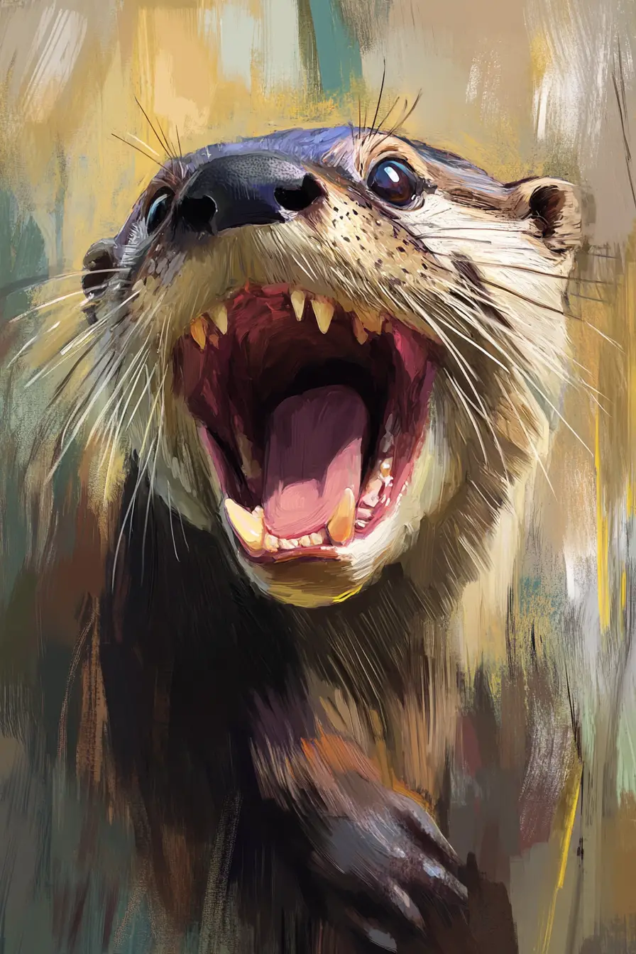 Loutre joyeuse en gros plan en peinture numérique expressive
