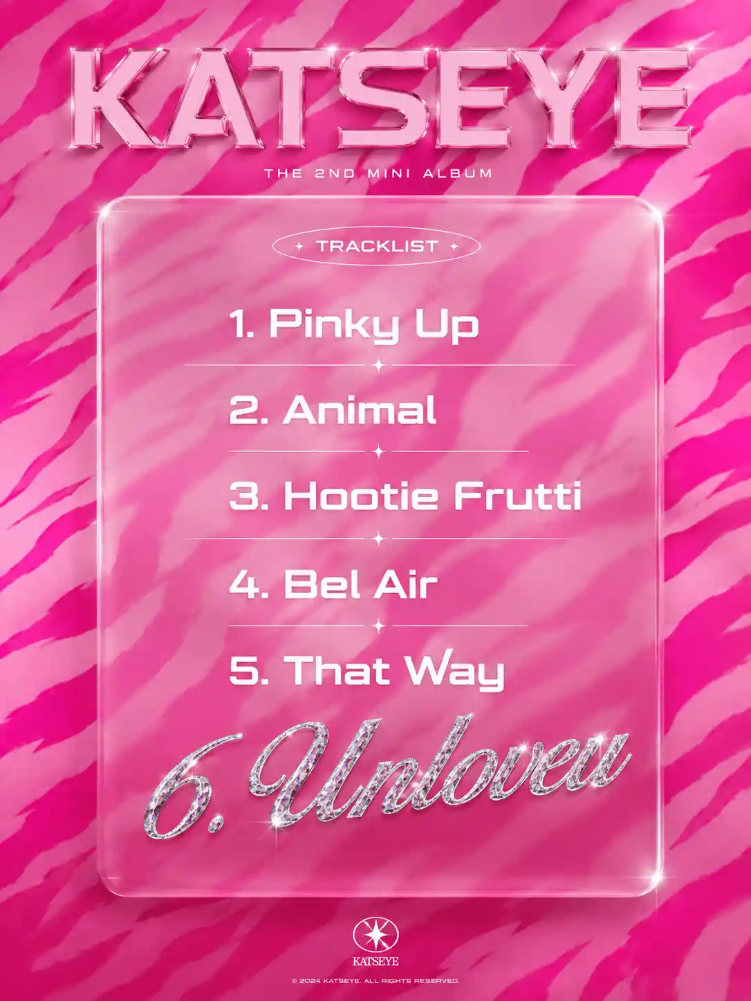Affiche de tracklist d’album K‑pop rose néon avec panneau en verre
