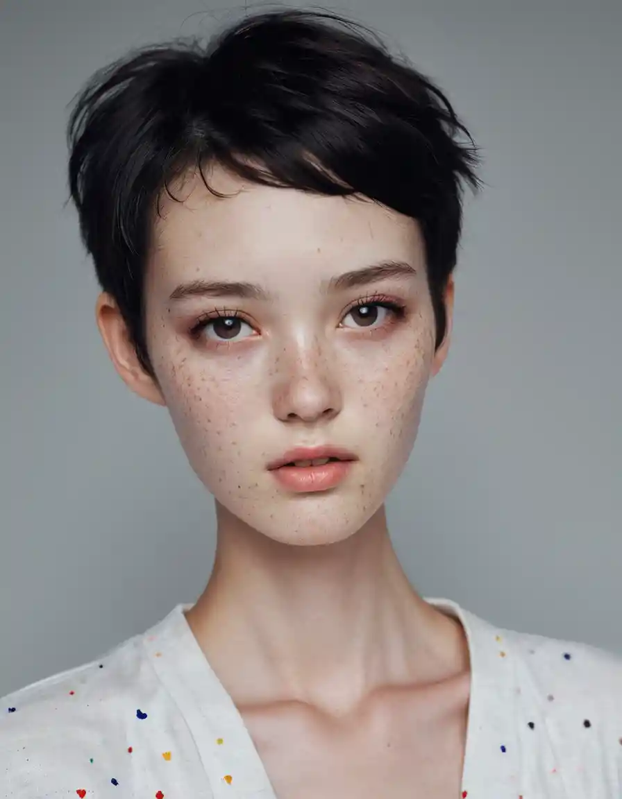 短黑髮德國華人女性肖像