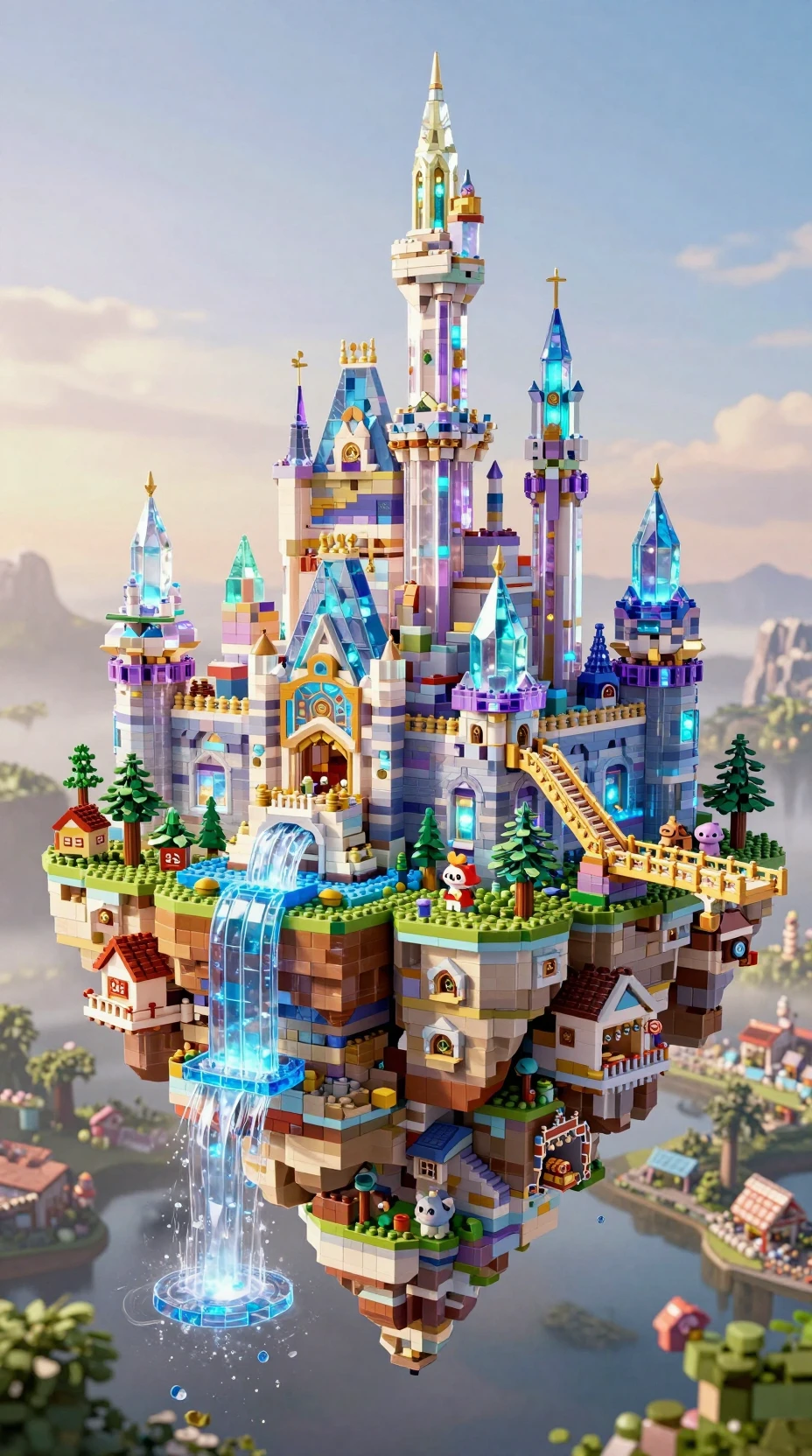 Château de cristal fantastique construit avec des briques de jouet colorées